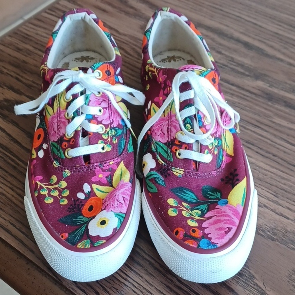 KEDS Rifle Paper Co. Anchor Vintage Blossoms Sneakers Floral Burgundy Size 7